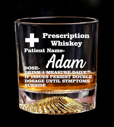EKAM Personalised Name Prescription Whisky Glass Tumbler for Men Women, Customised with Name - 10oz/305ml Old Fashioned Tumbler Birthday Christmas Wedding Best Man Groomsmen Gift