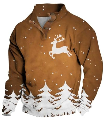 Weihnachtshemd Locker Fashion Herrenhoodie Herren Parfüm Sale Angebote Mit Taschen Reißverschluss Kapuzenpullover Herren Hoodies Casual Hässliche Pullover Hässliche Weihnachtspullover（Braun，3XL）
