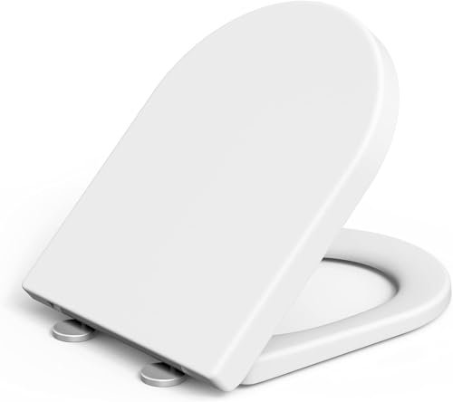 IDEALHOUSE Toilettendeckel mit Absenkautomatik, WC Sitz einfache Montage, Klodeckel Mit Quick-Release Funktion, LöSt Sich Nie Klobrille aus antibakteriellem - D Form Weiß