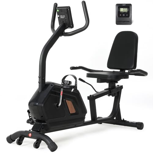ISE Cyclette da Seduta Magnetica con Schienale, Cyclette Orizzontale da Casa con 8 Livelli di Resistenza Schermo LCD Supporto per Smartphone