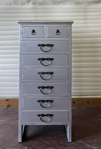 Kunibert Apothekerschrank Aktenschrank Büroschrank Apotheke Schrank Sideboard Kommode Kommodenschrank Sideboardschrank mit 8 Schubladen Breite46xHöhe95cm Farbe Silber