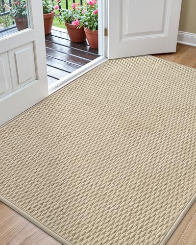 COLOR&GEOMETRY Super Saugfähige Fußmatte Innen, 60 x 90 cm, rutschfeste Fußmatte für den Eingangsbereich, Schmutzfänger, weiche Eingangsmatte, Flache, Leicht zu Reinigen, Khaki