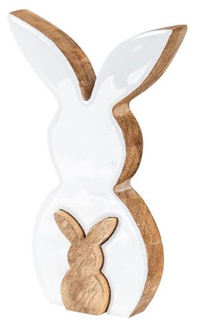 levandeo Deko Hase 2er Set H20cm Mango Holz Natur Weiß Tischdeko Frühling Ostern Deko Osterdeko Figur Osterhase