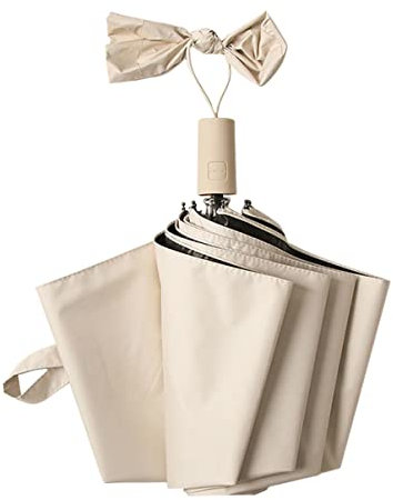 DEARMAMY sombrilla plegable paraguas pequeño sol paraguas plegable de viaje sombrilla exterior beach umbrella sunscreen protección UV paraguas de protección UV Tubo de acero Beige