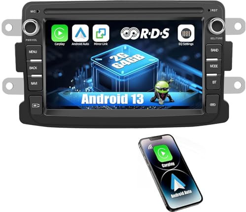 CAMECHO 2G+64GB Android 13 Autoradio für Renault Dacia mit Navi Carplay Android Auto Wireless, Double Din mit 8-Zoll Bildschirm mit RDS/FM MirrorLink Bluetooth DSP+AHD Rückfahrkamera