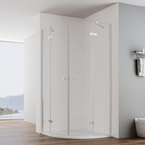 IMPTS Runddusche Duschkabine Rund Viertelkreis 90x90cm Höhe 185cm | Dusche Rahmenlos Duschabtrennung mit 6mm ESG Glas Radius 550 mm