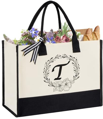 Miokok Personalisierte Leinentasche, Strandtasche für Frauen, Geburtstagsgeschenk, Hochzeitsgeschenk für Mutter, Lehrer, Freunde, Krankenschwester, Schwarz-Weiß
