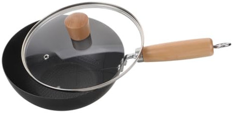 Wok Tradicional Chino de Hierro Negro con Tapa y Mango