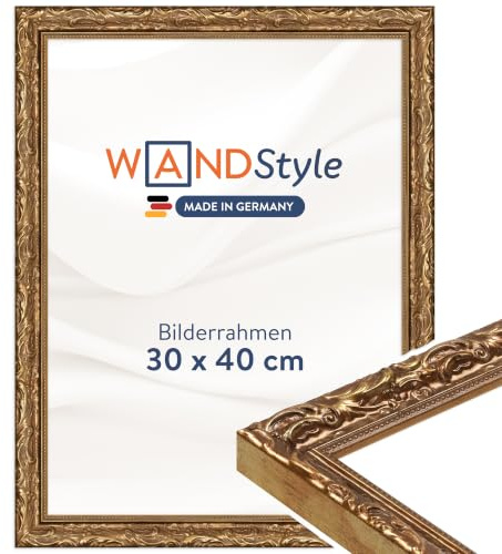 WANDStyle goldener Bilderrahmen 30x40 Holz, Bilderrahmen Gold Vintage | Hochwertiger Holzbilderrahmen Antik, Posterrahmen zum Aufhängen, Rahmen 40x30 cm, Fotorahmen H530 Made in Germany