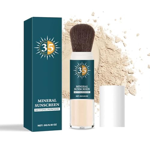 Clawrex Mineral Sonnenschutz Puder, Sunscreen Setting Powder, SPF 35 Sonnenschutz Kopfhaut mit Brush, Wasserfest, Atmungsaktiv Face Powder, Mineralischer Loose Powder Für Alle Hauttypen Geeignet