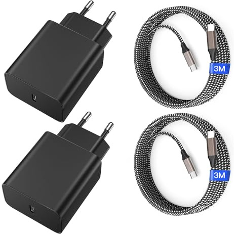 45W USB C Ladegerät, USB C Ladekabel, 2er Pack Schnellladegerät mit 2M ladekabel, Super Fast Charger für Samsung Galaxy S25 S24 S23 S22 S21 Ultra/Note (Câble Nylon, 3M)