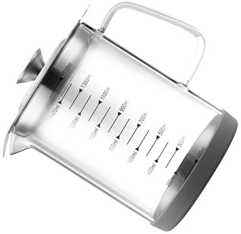 FIXOSHEE Lata de Aceite Filtro y Tapa 1.5l Vidrio Transparente Ergonómica para Filtrar y Almacenar Aceite Cocina