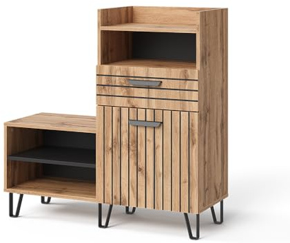 Vicco Schuhschrank Amber, Eiche Wotan, 100 x 100 cm | mit Tür und Schublade, zur Ablage von Büchern, Lampen und Alltagsgegenständen