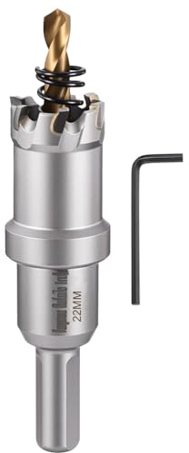 CoCud 7/8 22mm Hole Saw Tungsten Carbide TCT Hole Cutter W/Drill Bit | Metal Cutter for Thick Hard Metal, Stainless Steel, Copper, Aluminum