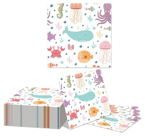 Kotkiddy 40 Piezas Servilletas de Oceanos de Animales 2 Capas Desechables Servilletas de Mar para Cena Boda Novia Verano Playa Bajo el Mar Baby Shower Decoración de Fiest