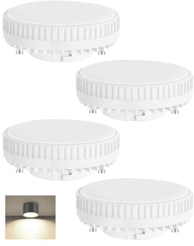 FUGLUS et di 4 lampadine GX53 LED bianco caldo, 3000 K 7 W sostituisce una lampadina alogena, 700 LM GX53 Faretto LED da incasso, lampadina LED spot per armadi non dimmerabili per lampada da lettura