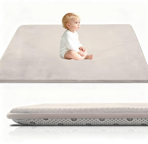 Stqyeiw 3cm Dicke Krabbelmatte Baby, Spielmatte Baby 200 x 240 cm Creme Teppich für Kinderzimmer mit Memory-Schaum, Rutschfester Unterseite Krabbeldecke, Kinderteppich, spielteppich Kinder