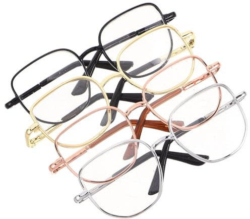 Hohopeti 4Pcs Miniature Metal Frame Doll Glasses with Lenses, Square Frame Eyewear Accessories for DIY Doll Dress-Up, Small Eyeglass Decorations for Stuffed Animals and Crafts