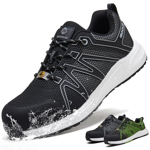 Zapatos de Seguridad Hombre Mujer S3 SRC ESD FO Zapatillas Trabajo | Impermeables Zapatillas Trabajo,Calzado de Seguridad con Punteras De Fibra De Vidrio Sin Metal,Antideslizante,Comodos