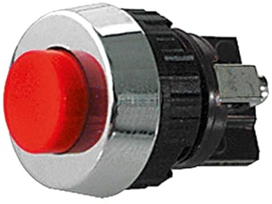 Pulsante NC normalmente chiuso ⌀19mm, tasto rosso, unipolare, rotondo, tondo, foro montaggio 15mm M15, fissaggio a vite con ghiera, da pannello, 12V 220V 0,7A, contatti a saldare, micro, mini