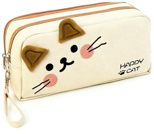 WHYCNJL 1 Pezzo Astuccio 3 Scomparti Bambino, Astuccio Grande, Portapenne Cancelleria Organizer per la Scuola e l'ufficio Ragazzi Ragazze e Adulti Sono Tutti, Regalo per Studenti(Gatto Carino)