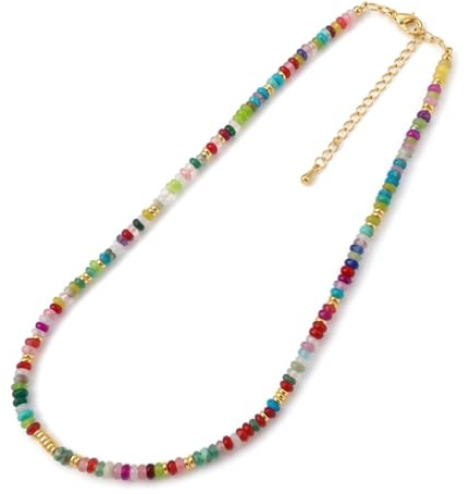 H'Helen Collar Piedra Natural Multicolor, Cadena Acero Oro 18K Gargantilla 39+6cm con Caja de Regalo (Baile)