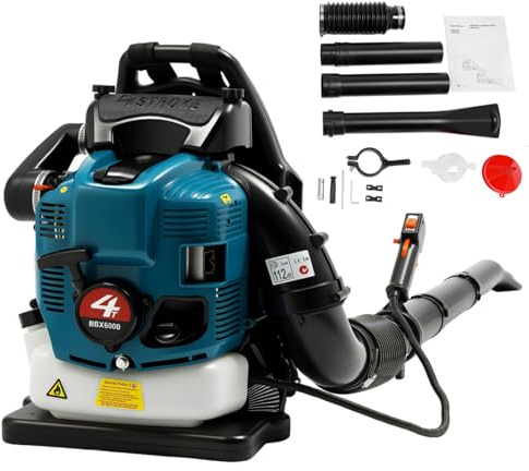 Souffleur de feuilles à essence 4 temps 75,6 cm³, moteur 2600 W, souffleur de feuilles, souffleur à essence, aspirateur, avec volume d'air de 498 CFM, puissant souffleur à dos