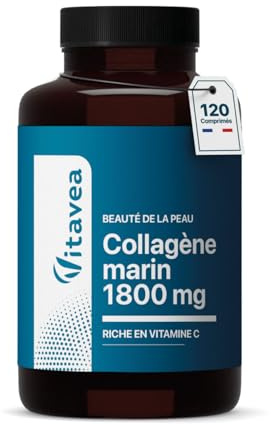 Collagène Marin Brevet Naticol 1800mg Type I & III + Vit C - Peau Éclatante | Élasticité de la Peau & Confort articulaire – Haut dosage & Pêche MSC - 120 comprimés - Fabriqué en France - Vitavea