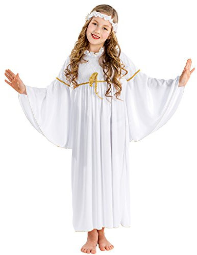 tectake dressforfun Mädchenkostüm Weihnachtsengelchen mit Trompetenärmeln und elastischem Haarband (8-10 Jahre | Nr. 300428)
