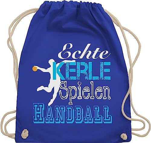 Turnbeutel Rucksack - EM 2026 Trikot Ersatz - Echte Kerle Spielen Handball weiß - Unisize - Royalblau - geschenke für handballer handballbeutel hanball jungs beutel sportbeutel kinderturnbeutel