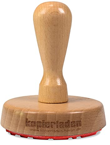 Personalisierbarer runder Holzstempel Ø 70mm mit eigenem Text und Logo - Stempel aus Holz selbst gestalten - optional mit Stempelkissen