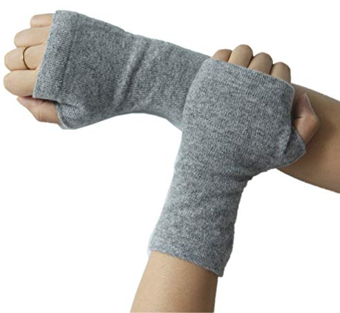 Prettystern reine Kaschmir Pulswärmer Halbhandschuhe Hand-Stulpen wrist warmers Damen Fingerlose Handschuhe Hell-grau