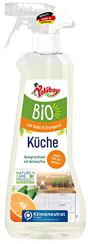 POLIBOY Bio Küchenreiniger - Entfernt Fett & Verschmutzung - Vegan - Oragenduft - Sprühflasche - 500 ml - Made in Germany