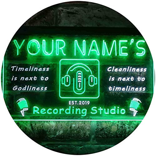 ADVPRO Personalized Your Name Est Year Theme Recording Studio On Air Dual Color LED Barlicht Neonlicht Lichtwerbung Neon Sign Weiß & Grün 300 x 210mm st6s32-qm1-tm-wg