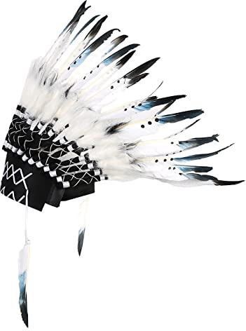 Haokaini Indianer Kopfschmuck Unisex Kinder Erwachsene Indischer Stil Kopfschmuck Amerikanisch Inspirierter Mittelfederkopfschmuck für Foto Requisiten Verkleiden Sich