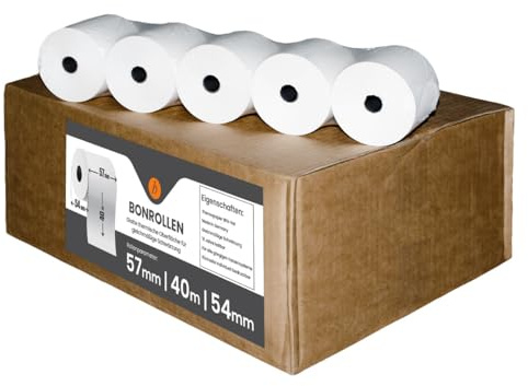 30 Stk. Thermorollen | 57x40x12 mm Ø54mm | Länge: 40 m | BPA frei | für EC Cash Geräte Rollen | Thermopapier made in Germany | HUTNER