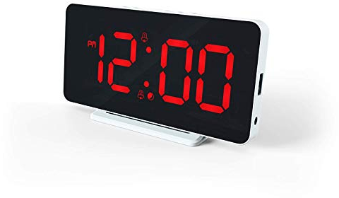 Caliber Réveil avec Port USB - Réveil numérique - Horloge d'alarme numérique - Chargeur USB - Affichage LED dimmable - Blanc/Rouge - 140 x 100 x 75 mm