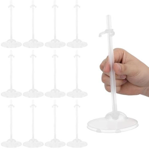Milisten 12er Pack Puppenständer Transparent - Höhenverstellbare Figuren Displayhalter aus Kunststoff, Klare Actionfiguren Ständer mit Taillenklammer für Sammler Vitrinen Zubehör