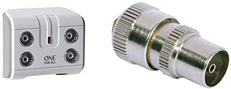 One For All Signal Booster/Splitter for TV - white - SV9604 & Merriway BH02201 Male Metal TV Aerial Co-Axial Plug - Pack of 5