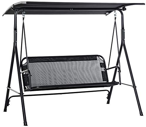 Outsunny Columpio de Jardín de Exterior de 2 Plazas Silla Balancín con Parasol Techo Ajustable en Ángulo Terraza Balcón Exterior Carga 200 kg 172x110x155 cm Negro