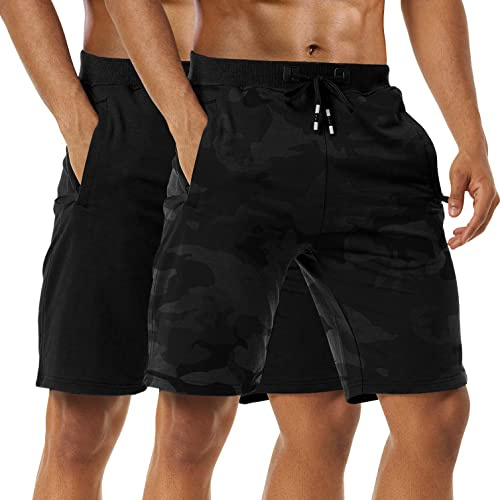 Kurze Hosen Herren Sporthose Herren Kurz, Laufshorts Männer Sommer Baumwolle Kurze Jogginghose Fitnesshose Shorts Herren Sport Shorts Trainingshose Running Shorts Mit Reißverschlusstasch, 2er-Pack