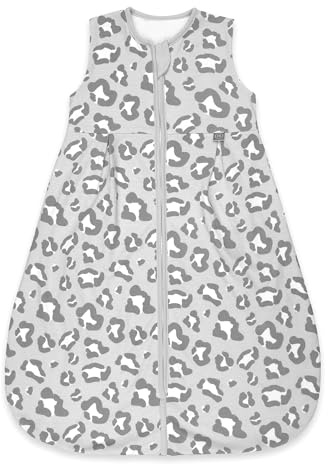 emma & noah Baby Schlafsack 1.0 TOG, Ganzjahres Schlafsack für den Frühling, Sommer und Herbst, 100% Bio-Baumwolle, OEKO-TEX Zertifiziert, Strampelsack für Neugeborene (Leo Grau, 90 cm)