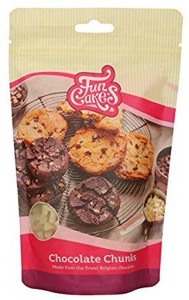 FunCakes Schokoladen Chunks Weiß: köstliche, stabile Schokoladenchips zum Backen von Kuchen, Cupcakes, Muffins oder Keksen, hergestellt aus echter belgischer Schokolade, Halal. 350 g. | Backfeste Schokoladenchips aus echter belgischer Schokolade, ideal für Kuchen, Muffins und Kekse, Halal