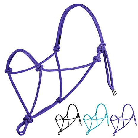 Harrison Howard Rope Halter for Horses - Super Sturdy Training Halter with 2 Knot 1/4 Stiff Cord - Yearling Size - Purple