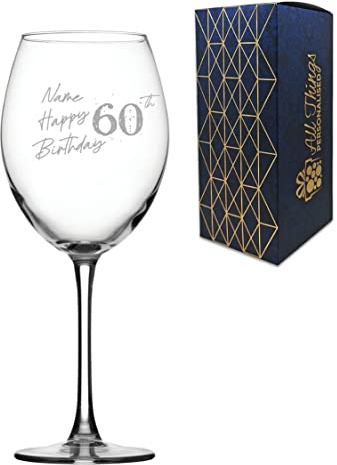 Personalised Engraved Enoteca Wine Glass Happy 60th Birthday Speckled Design Gift Boxed,19oz/561ml Large Wine Glass, Customise with Any Name, Engraved in The UK