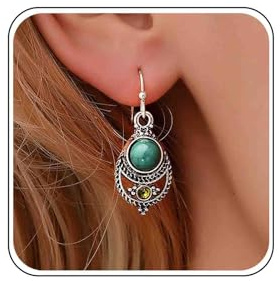 Boho Tiny Turquoise Earrings Silver Dainty Cz Green Crystal Teardrop Drop Earrings Simple Small Blue Dangle Hook Cute Vintage Teal Western Delicate Minimalist Trendy Jewelry for Women