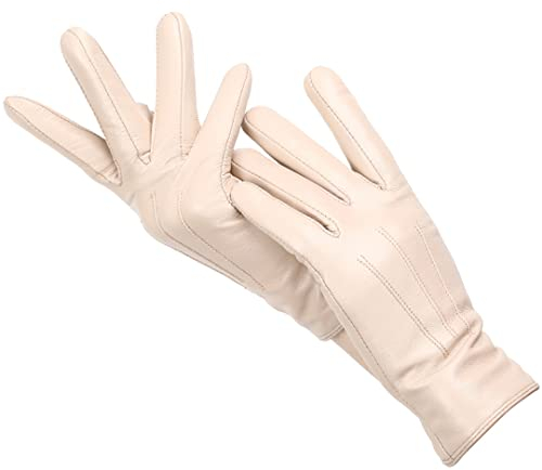 Wintermode Damen Lederhandschuhe Fahren Warm Damen Winterhandschuhe Weiches Schaffell Damen Handschuhe Beige 8.5