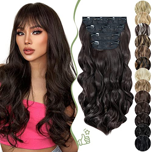 SEGO Clip in Extensions 4 PCS Wavy Haarverlängerung günstig Haarteil Haare Locken mit Klips für vollen Kopf 55 cm Dunkelbraun