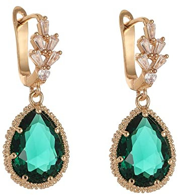 Ayoiow Ohrringe Vergoldet Damen Gold Ohrringe Für Damen Hängend Mit Grün Tropfen Zirkonia Tropfenohrringe Vintage