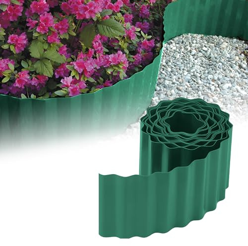 GARDENIX Bordure de Lit en Ondulé Bordure de Parterre de Fleurs Bordure de Lit en Plastique Longueur 9 m, Hauteur 20 cm, Vert